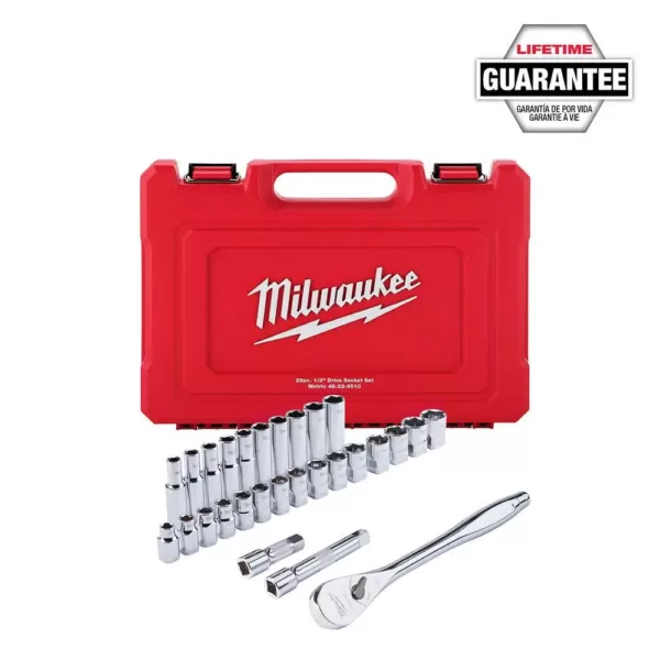 Milwaukee 1/2 in. Drive Metric Ratchet and Socket Mechanics Tool Set (28-Piece)