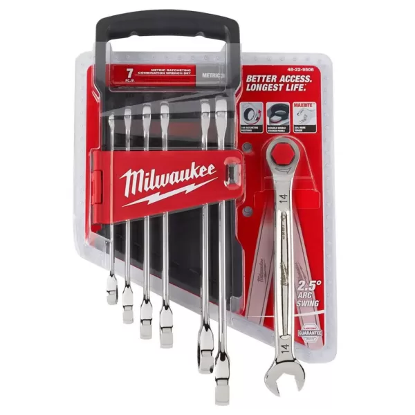 Milwaukee Metric Combination Ratcheting Wrench Mechanics Tool Set (7-Piece)