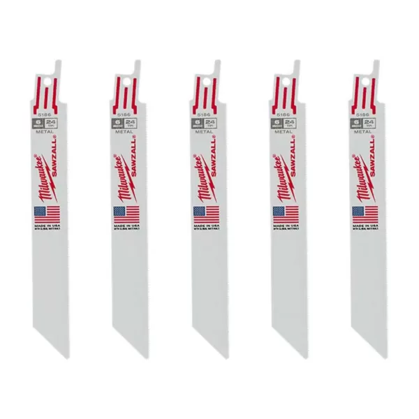 Milwaukee 6 in. 24 Teeth per in. Thin Metal Cutting SAWZALL Reciprocating Saw Blades (5 Pack)