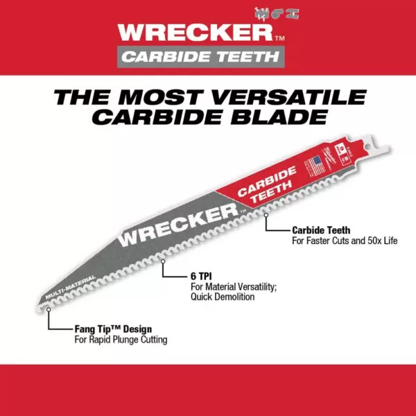 Milwaukee 6 in. 6 TPI WRECKER Carbide Teeth Multi-Material Cutting SAWZALL Reciprocating Saw Blade (3-Pack)