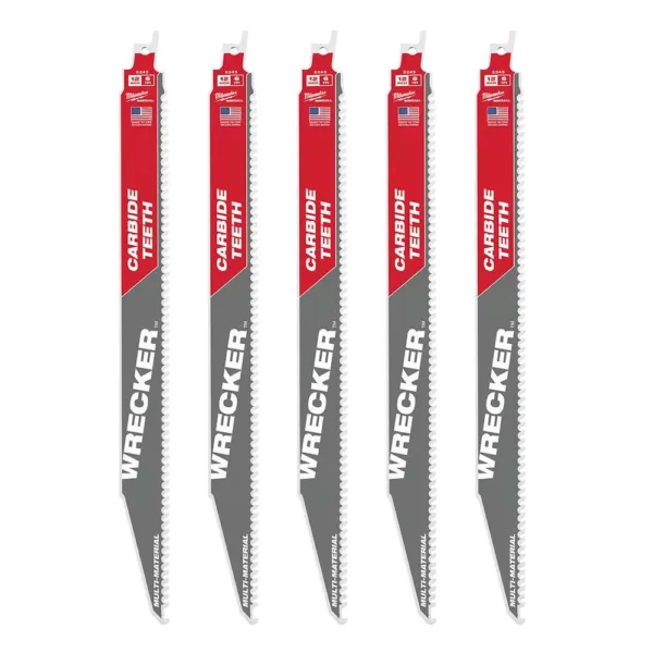 Milwaukee 12 in. 6 TPI WRECKER Carbide Teeth Multi-Material Cutting SAWZALL Reciprocating Saw Blade (5-Pack)