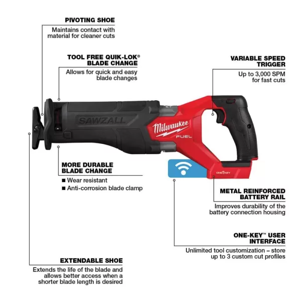 Milwaukee M18 FUEL ONE-KEY 18-Volt Lithium-Ion Brushless Cordless SAWZALL Reciprocating Saw (Tool-Only)