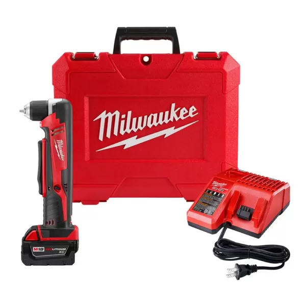 Milwaukee M18 18-Volt Lithium-Ion Cordless 3/8 in. Right Angle Drill Kit W/(1) 3.0Ah Batteries, Charger, Hard Case