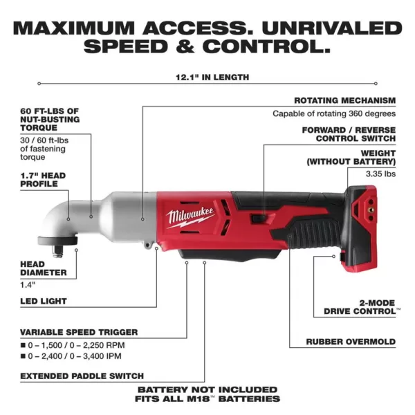 Milwaukee M18 18-Volt Lithium-Ion Cordless 3/8 in. 2-Speed Right Angle Impact Wrench (Tool-Only)