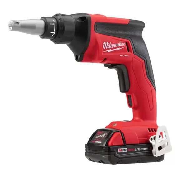 Milwaukee M18 FUEL 18-Volt Lithium-Ion Brushless Cordless Compact Drywall Screw Gun Kit w/(2) 2.0Ah Batteries, Charger, Tool Bag