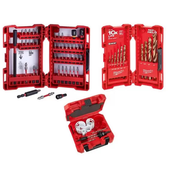 Milwaukee SHOCKWAVE Impact Duty Steel Driver Bit Set with Cobalt Drill Bit Set and Carbide Hole Saws (68-Piece)