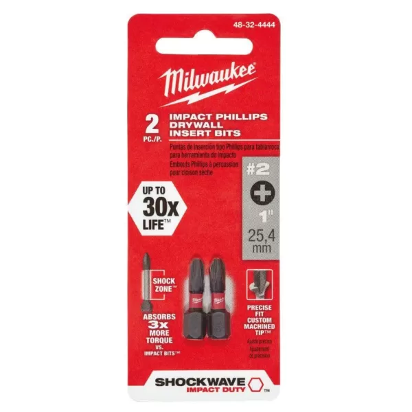 Milwaukee #2 Philips SHOCKWAVE Impact Duty Steel Insert Bit Set (2-Pack)