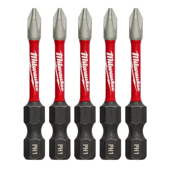 Milwaukee SHOCKWAVE Philips #1 2 in. Impact Duty Steel Screwdriver Bit (5-Pack)