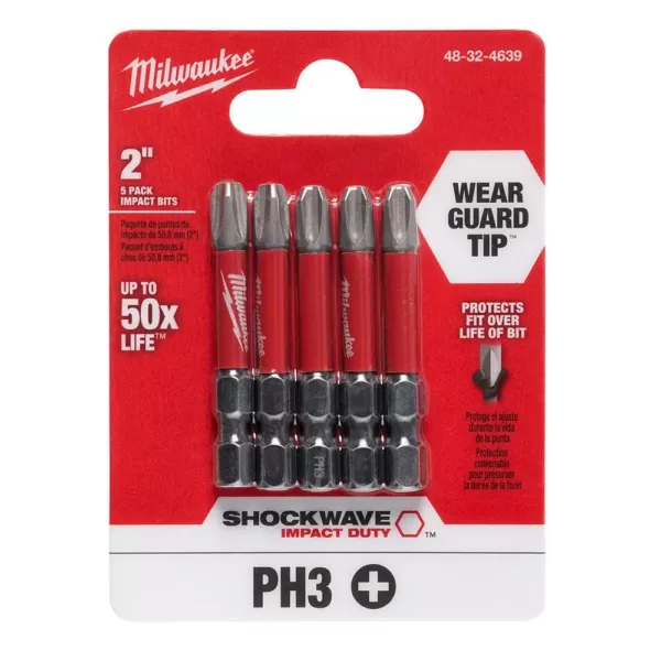 Milwaukee SHOCKWAVE Philips #3 2 in. Impact Duty Steel Screwdriver Bit (5-Pack)