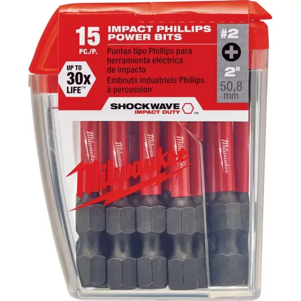 Milwaukee #2 Philips Shockwave 2 in. Impact Duty Steel Driver Bits (15-Pack)