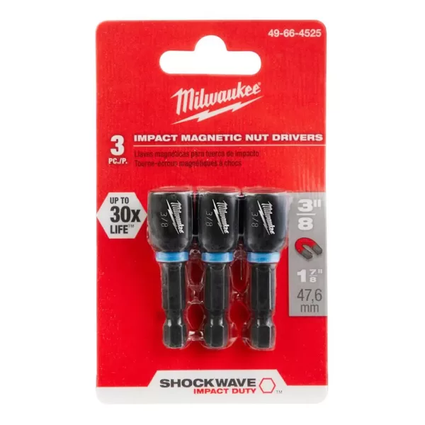 Milwaukee 3/8 in. x 1-7/8 in. Shockwave Magnetic Nut Driver (3-Pack)