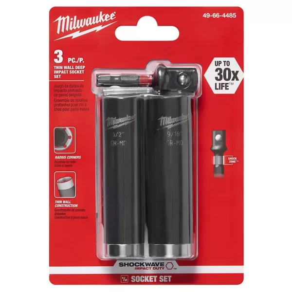 Milwaukee 1/2 in. SHOCKWAVE IMPACT DUTY Deep Well Socket Set (3-Pack)