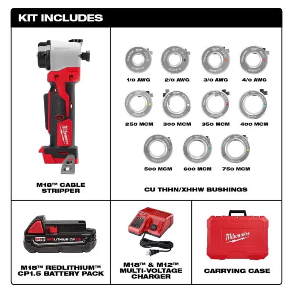 Milwaukee M18 18-Volt Lithium-Ion Cordless Cable Stripper Kit for Cu THHN/XHHW Wire