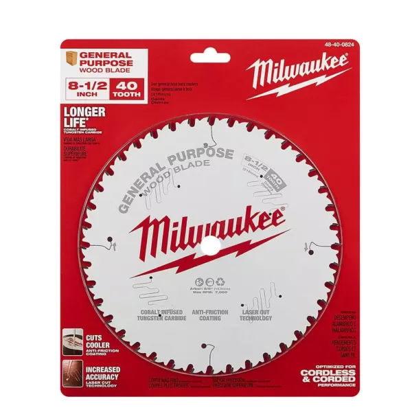 Milwaukee 8-1/2 in. x 40-Tooth General Purpose Circular Saw Blade