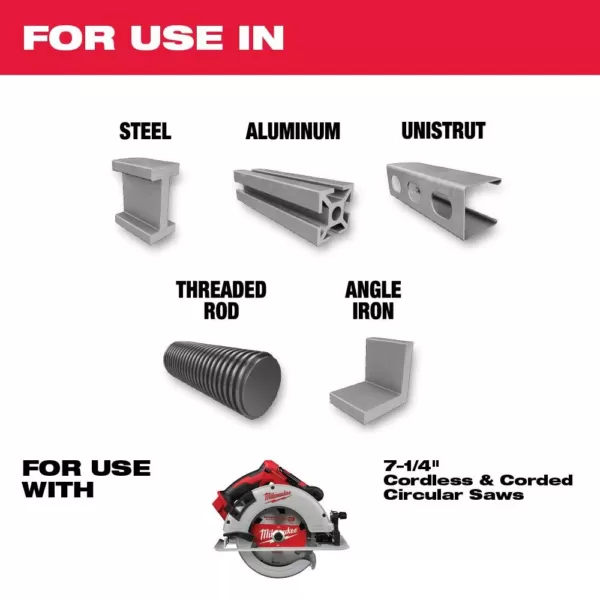 Milwaukee 7-1/4 in. x 70 Carbide Teeth Thin Metal Cutting Circular Saw Blade