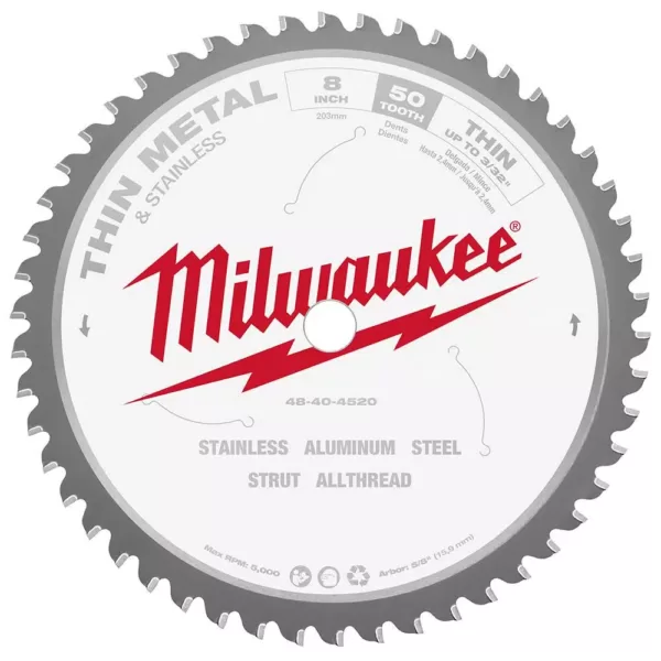 Milwaukee 8 in. x 50 Carbide Teeth Thin Metal & Stainless Cutting Circular Saw Blade