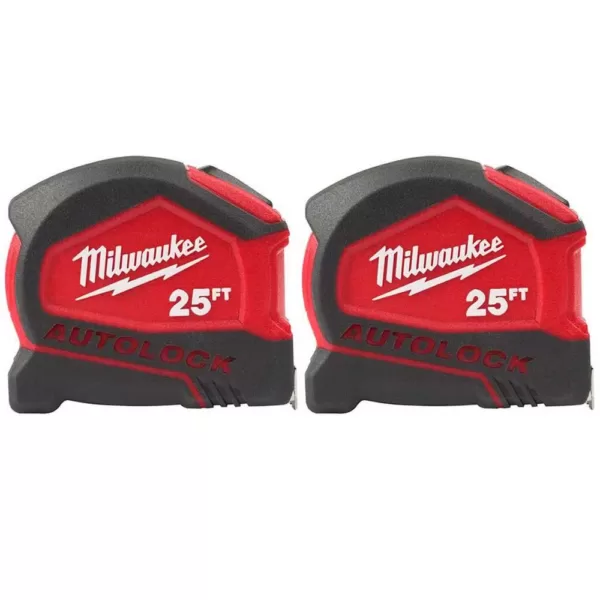 Milwaukee 25 ft. Compact Auto Lock Tape Measure (2-Pack)