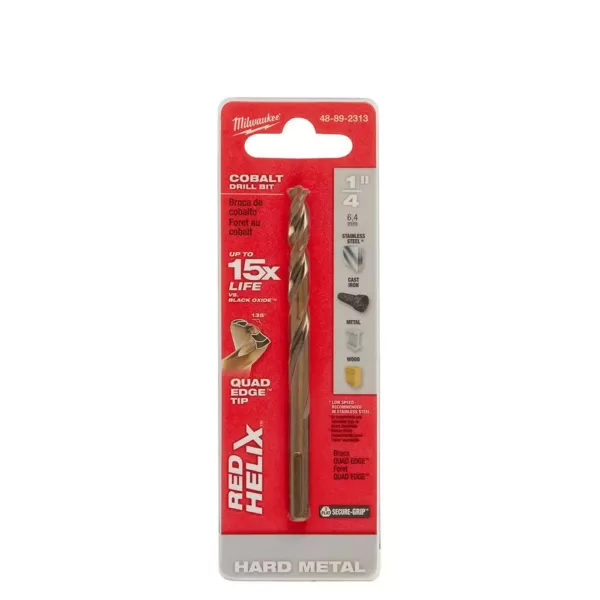 Milwaukee 1/4 in. Cobalt Red Helix Twist Drill Bit