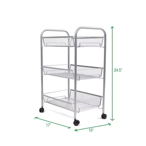 Mind Reader Roll 3-Shelf Rolling Silver Metal Mesh Coffee Cart