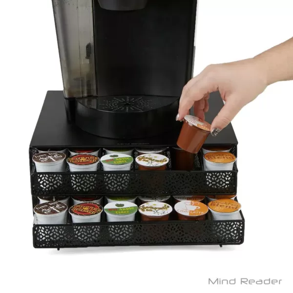 Mind Reader 72-Capacity Black Double K-Cup Storage Tray with Flower Pattern Metal Mesh