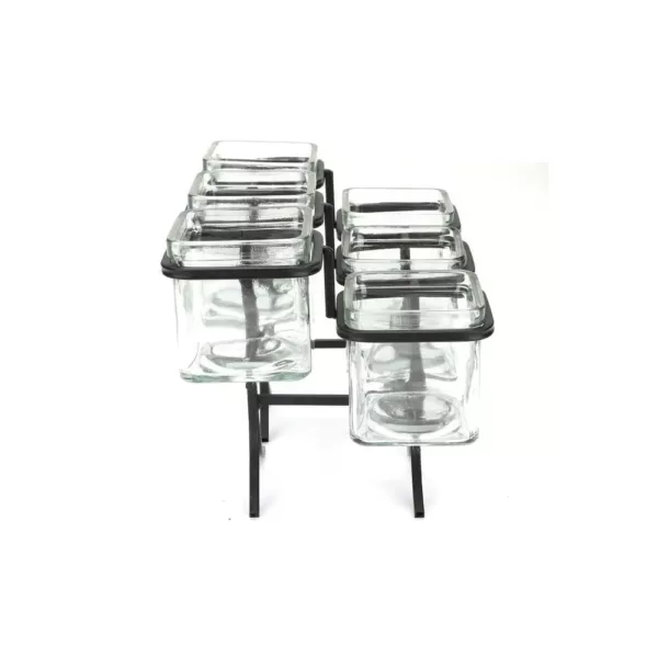 Mind Reader 48 oz. 6-Compartment Black Metal Condiment Server Jar Stand, Garnish Station for Restaurant, Bars, Removable Jars