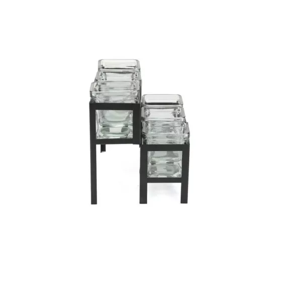 Mind Reader 48 oz. 6-Compartment 2-Tier Black Metal Condiment Server Jar Stand, Garnish Station for Restaurant, Bars, Removable Jars