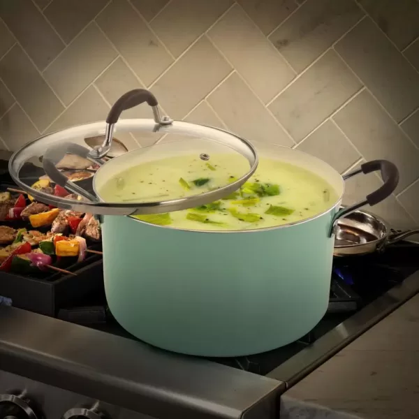 Oster Carrick 6 qt. Round Aluminum Nonstick Dutch Oven in Mint with Glass Lid