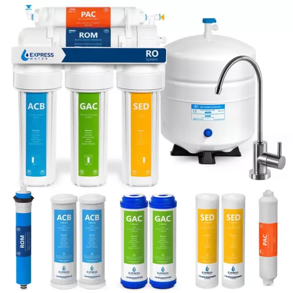 Express Water Reverse Osmosis Water Filtration System 5 Stage RO Filter with Faucet and Tank 4 Free Replacement Filters 50 GPD