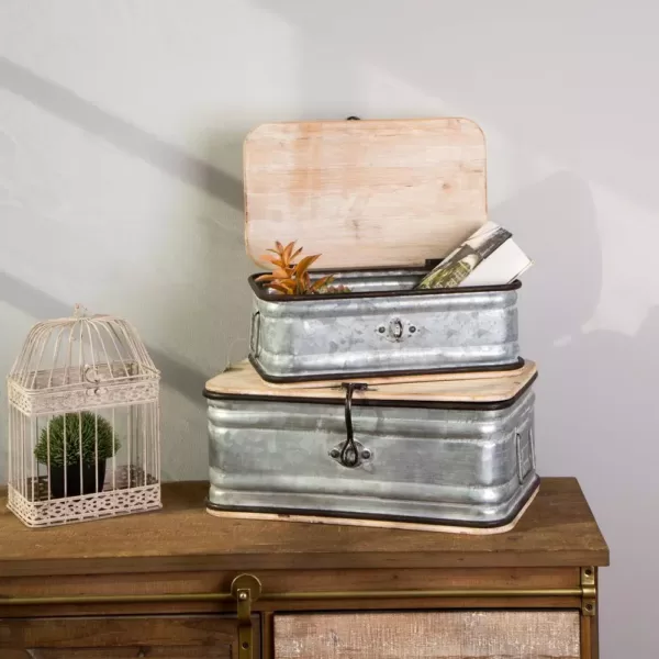 Glitzhome Farmhouse Galvanized Metal Container (Set of 2)