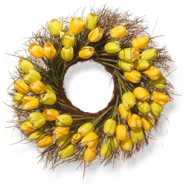 National Tree Company 24 in. Yellow Tulip Wreath