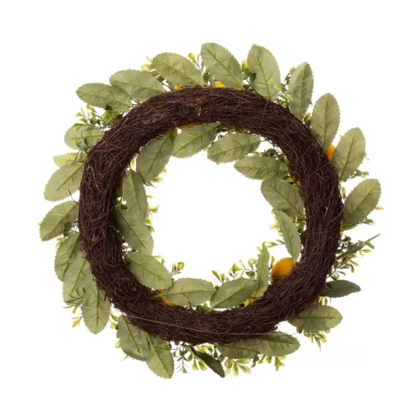 Glitzhome 22 in. D Artificial Greenery Lemon Wreath