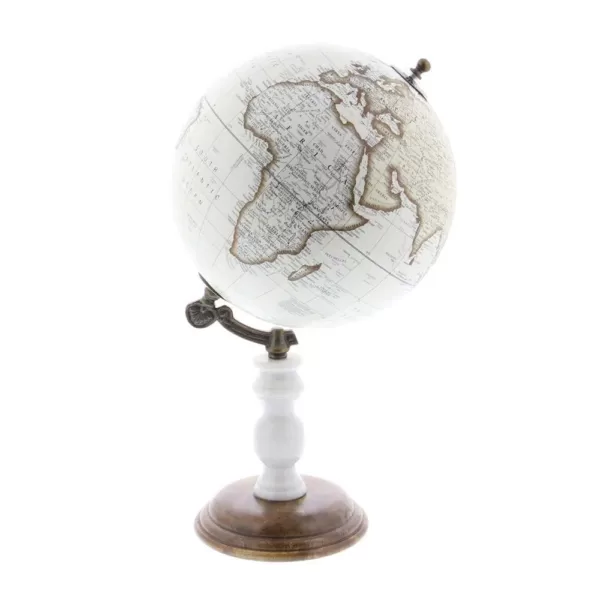 LITTON LANE 14 in. x 8 in. Vintage Decorative Globe in Brown and White