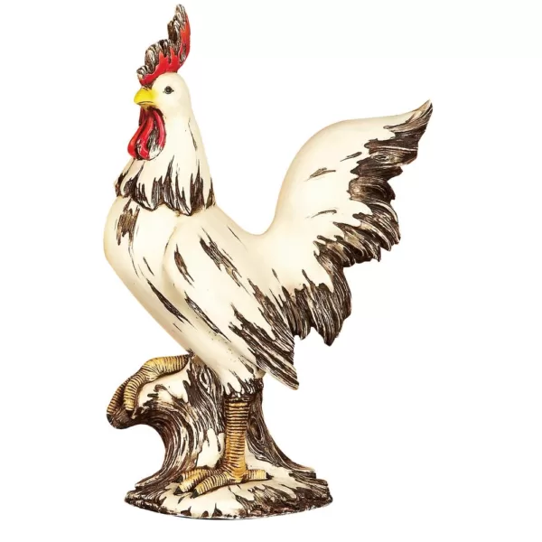 LITTON LANE 15 in. Rooster Decorative Sculpture in White, Red and Brown