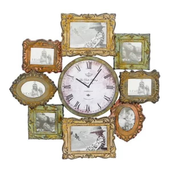 LITTON LANE 25 in. x 25 in. Metal Photo Frame and Wall Clock