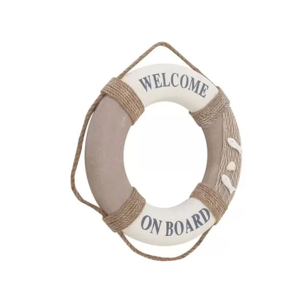 LITTON LANE 16 in. Coastal Living White Polyurethane Rope Life Ring