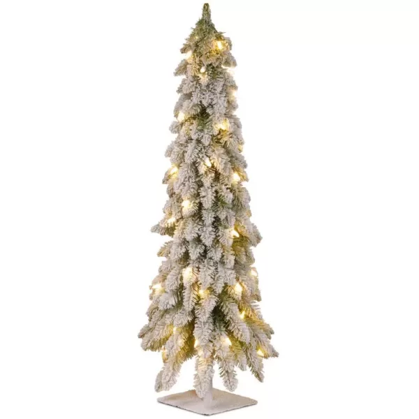 National Tree Company 4 ft. Snowy Downswept Forstree Artificial Christmas Tree with Metal Plate and Clear Lights