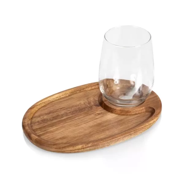 Picnic Time 9 in. x 6 in. x 0.5 in. Acacia Wood Wine & Appetizer Plates (Set of 4)