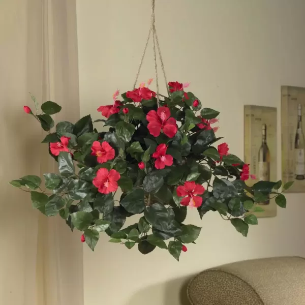 Nearly Natural 24 in. Hibiscus Hanging Basket