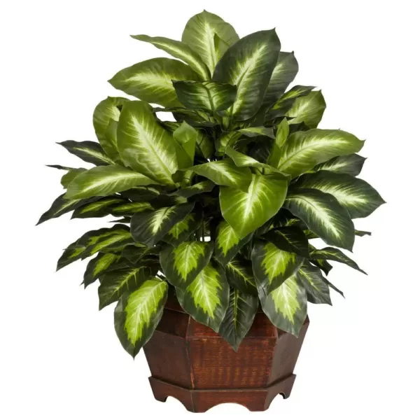 Nearly Natural 24 in. H Green Golden Dieffenbachia Silk Plant