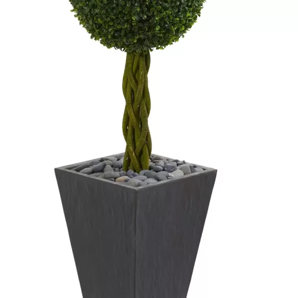 Nearly Natural 5 ft. High Indoor/Outdoor Double Ball Boxwood Topiary Artificial Tree in Slate Planter