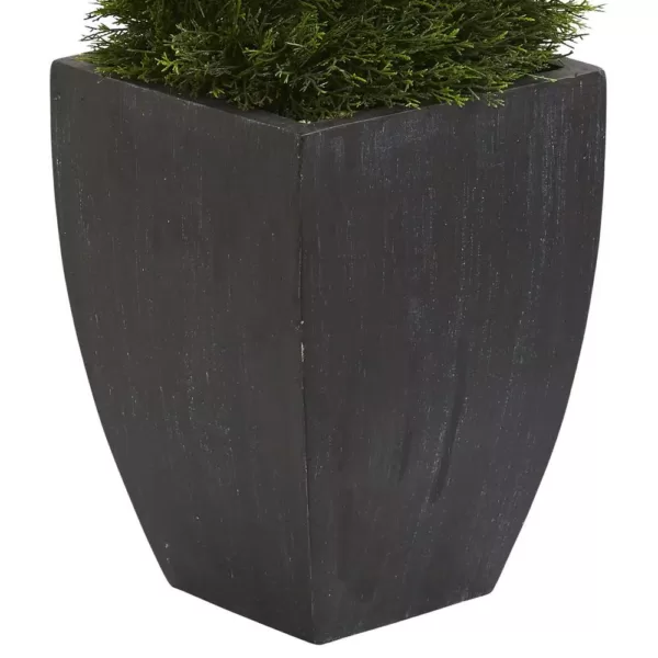 Nearly Natural 5 ft. High Indoor/Outdoor Double Pond Cypress Spiral Topiary Artificial Tree in Black Wash Planter