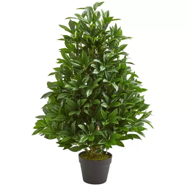 Nearly Natural 3 ft. Indoor/Outdoor Bay Leaf Artificial Topiary Tree