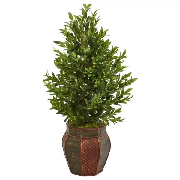 Nearly Natural Indoor 40-In. Olive Cone Topiary Artificial Tree in Decorative Planter