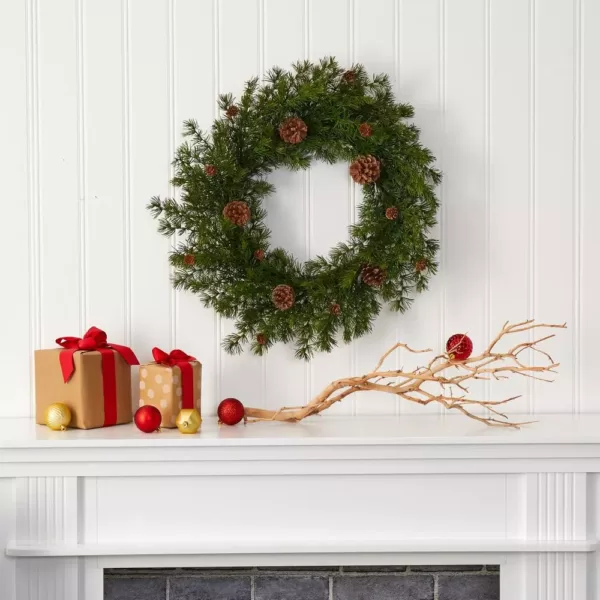 Nearly Natural 18 in. Alpine Pine and Pine Cone Artificial Wreath