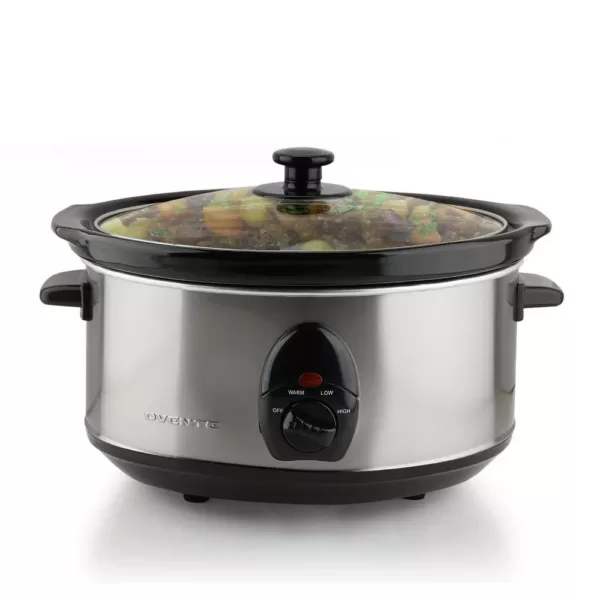 Ovente 3.7 Qt. Stainless Steel Electric Slow Cooker with Heat-Tempered Glass Lid, Adjustable Temperature Control, (SLO35ABR)