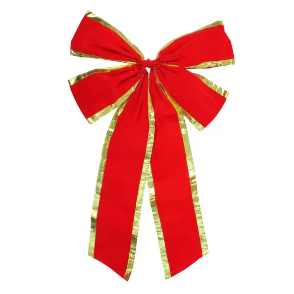 Northlight 24 in. x 38 in. 4-Loop Velveteen Christmas Bow with Gold Trim, Red