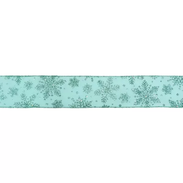 Northlight 2.5 in. x 16 yds. Shimmering and Sparkly Aqua Snowflake Wired Craft Ribbon