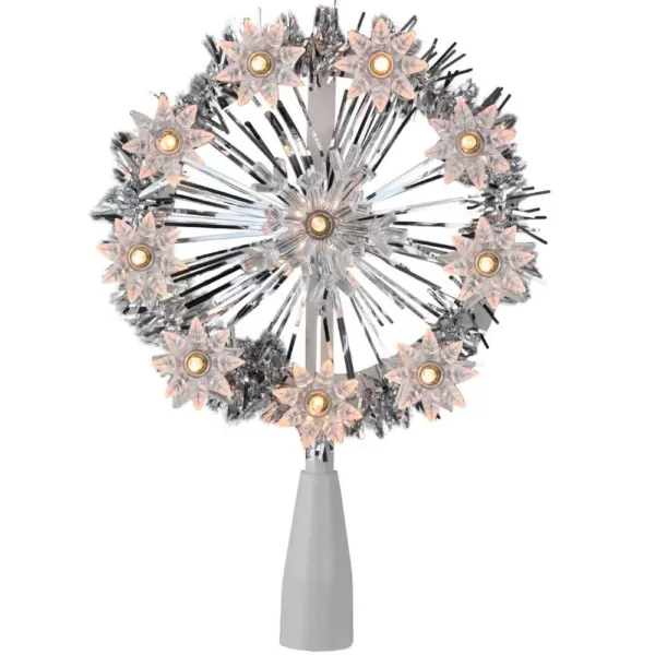 Northlight 7 in. Silver Tinsel Snowflake Starburst Christmas Tree Topper - Clear Lights