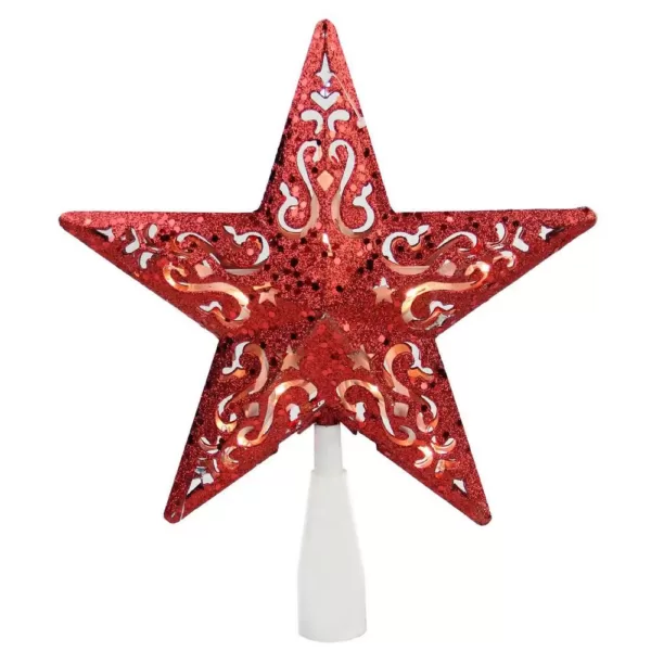 Northlight 8.5 in. Red Glitter Star Cut-Out Design Christmas Tree Topper - Clear Lights