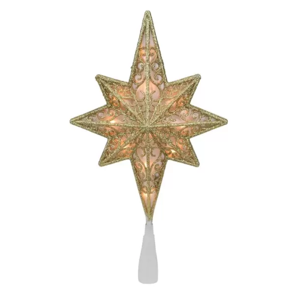 Northlight 10 in. Frosted Star of Bethlehem with Gold Scrolling Christmas Tree Topper in Clear Lights